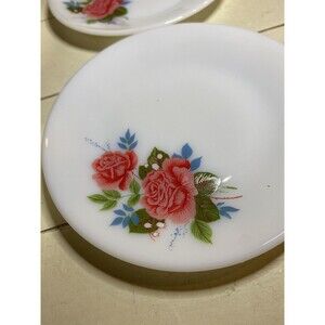Set Of 2 JAJ Pyrex Cottage Rose Bread & Butter Plate Milk Glass 6.5in Retro Vtg